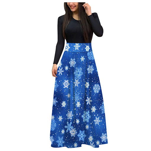 Title 14, European and American Christmas Print Long Skir...