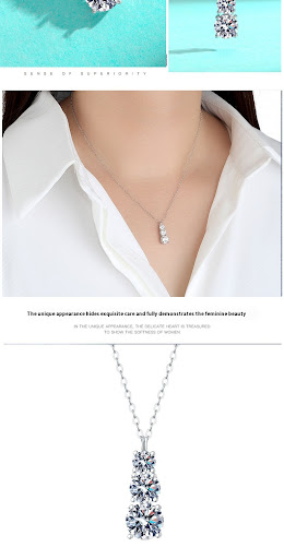 Title 7, S925 Silver Moissanite Three Diamond Pendant Ne...