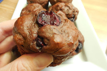 Chocolate cherry greek yogurt mufins
