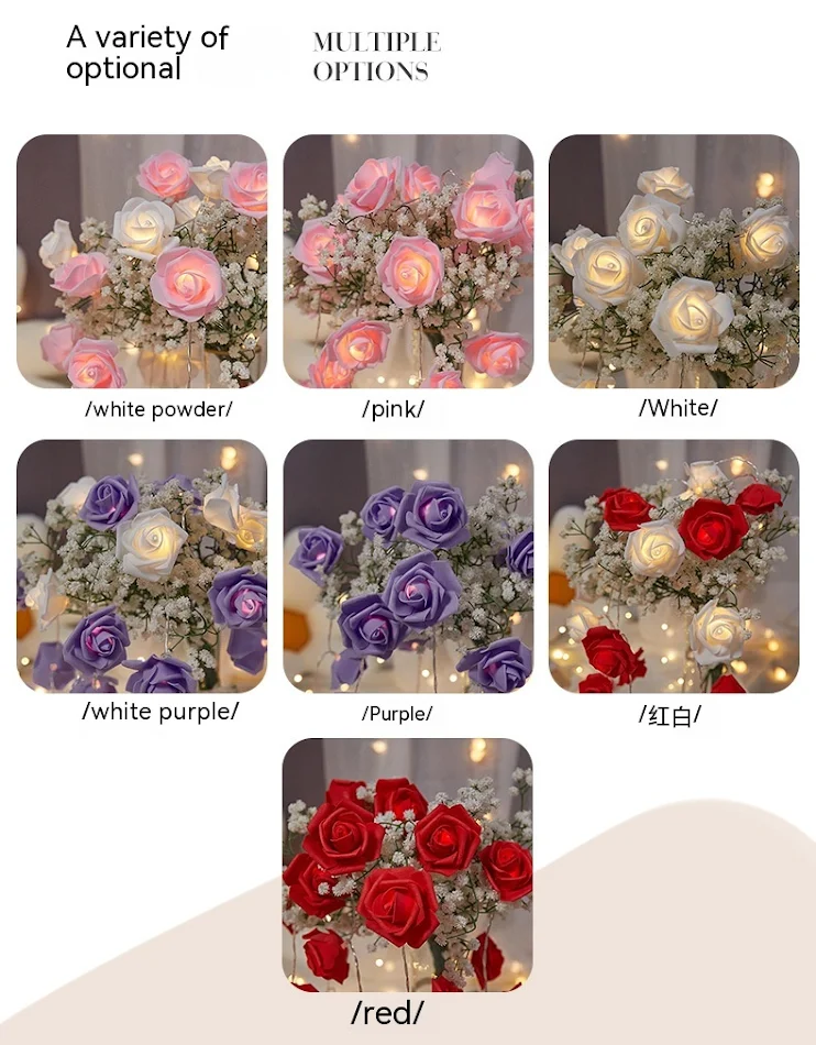 Luzes LED de rosas pequenas coloridas para interiores Ilumine sua casa com essas luzes decorativas, perfeitas para criar um ambiente acolhedor e charmoso.