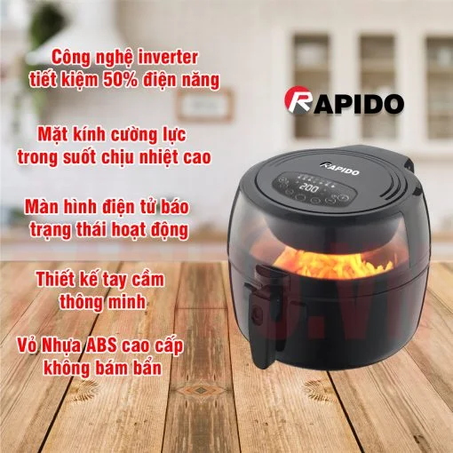 Nồi chiên không dầu Rapido RAF6.5D sản xuất tại Việt Nam