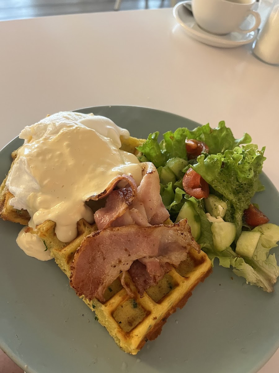 Chive waffle eggs benedict