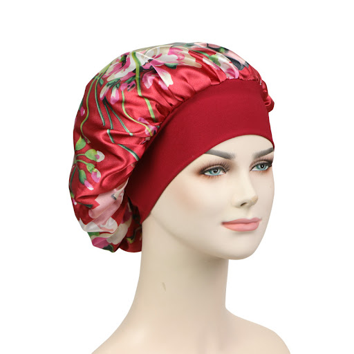 Title 10, New Satin Print Nightcap Wide-brimmed Elastic S...