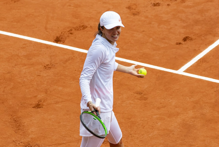 Iga Swiatek of Poland celebrates her victory over Nadia Podoroska of Argentina in the semi-finals of the women’s singles at Roland Garros on October 08, 2020 in Paris, France.