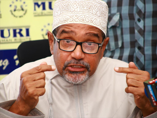 MUHURI director Khalef Khalifa during a press conference at MUHURI offices in Nyali, Mombasa./ JOHN CHESOLI