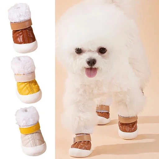 4Pcs Puppy Snow Boots Fastener Tape Design Pet Shoes Puppy Warm Booties Pet Winter Outfits Decor
