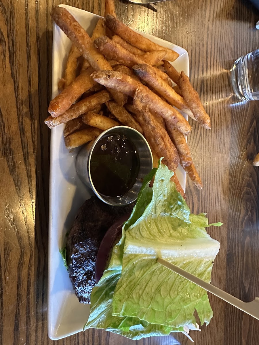 Teriyaki burger with house bbq sauce.