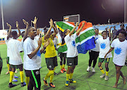 Banyana Banyana celebrate after beating Mali  in the  semifinal of the Africa Women's Cup of Nations   in Ghana. They now face Nigeria in the final./  BackpagePix / Sydney Mahlangu