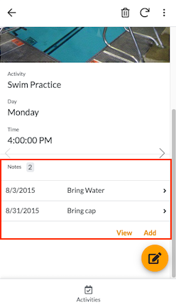 アクティビティの詳細に表示される [Notes] 参照ビュー