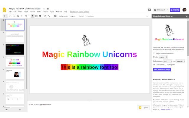 Screenshot of Magic Rainbow Unicorns Slides