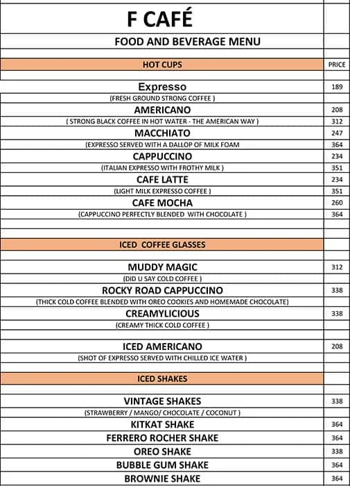 FTV Cafe by Fashion TV menu 