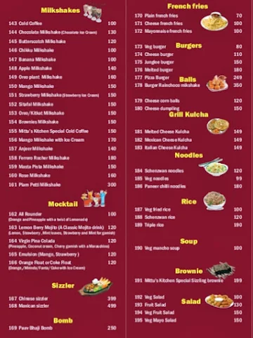 Mittu's Kitchen menu 