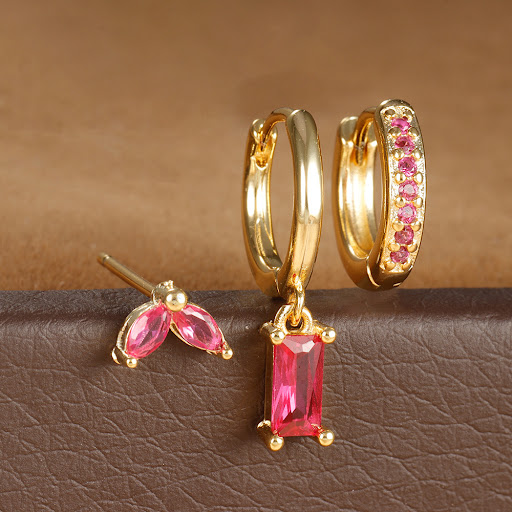 Title 9, Rectangular Zircon Earrings Brass Gold-plated M...