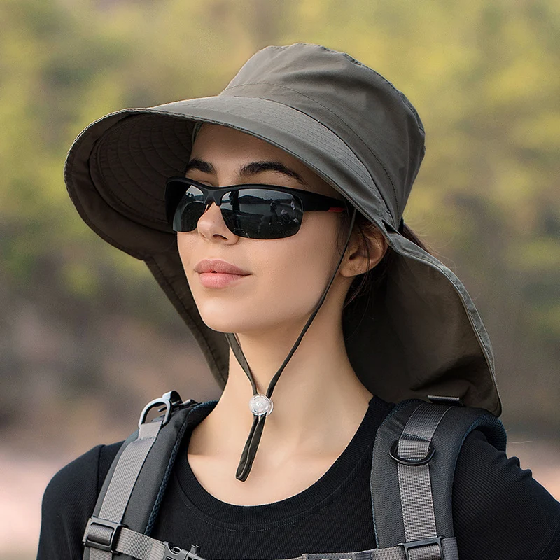 Chapéu de pescador de aba grande para montanhismo feminino com proteção solar