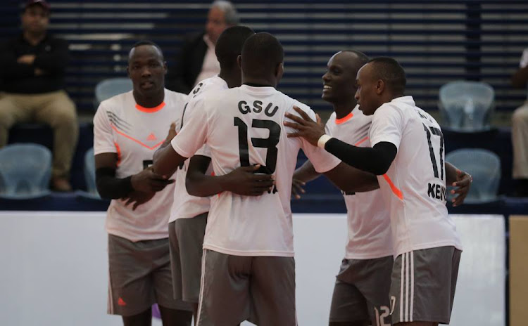 GSU players celebrate a[point against UCU of Uganda yesterday