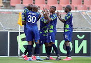 Lehlohonolo Nonyane of Marumo Gallants and his teammates during the DStv Premiership match against TS Galaxy at Peter Mokaba Stadium in Polokwane on December 1 2021.