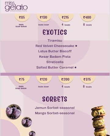 Miss Gelato menu 