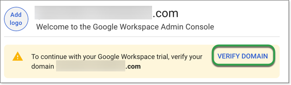 Link verifikasi domain ditandai di bagian atas konsol Admin.