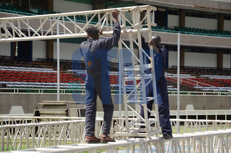 Preparations underway at Kasarani International Stadium for Azimio la Umoja convention set to happen on Friday at Kasarani Sports Stadium on December 7, 2021.