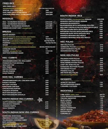 Anandobrahma menu 