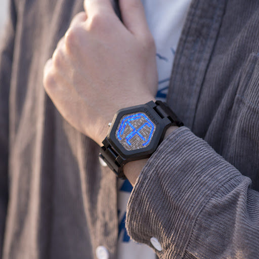 Title 3, LED Display Wooden Watch for Men with Night Vis...
