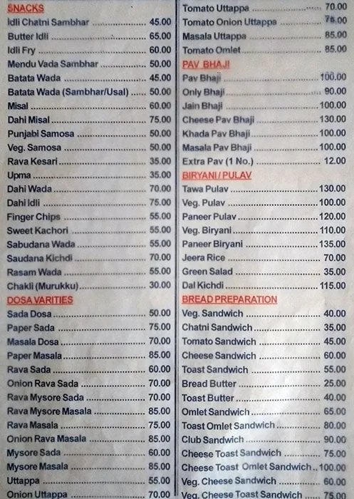 Hotel Pushpvihar menu 