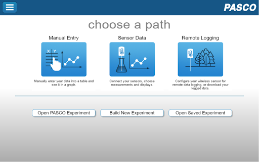 choose path PASCO Experiment Open 