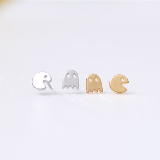 Title 4, Cartoon Pacman Small Earrings with Small Ghosts...