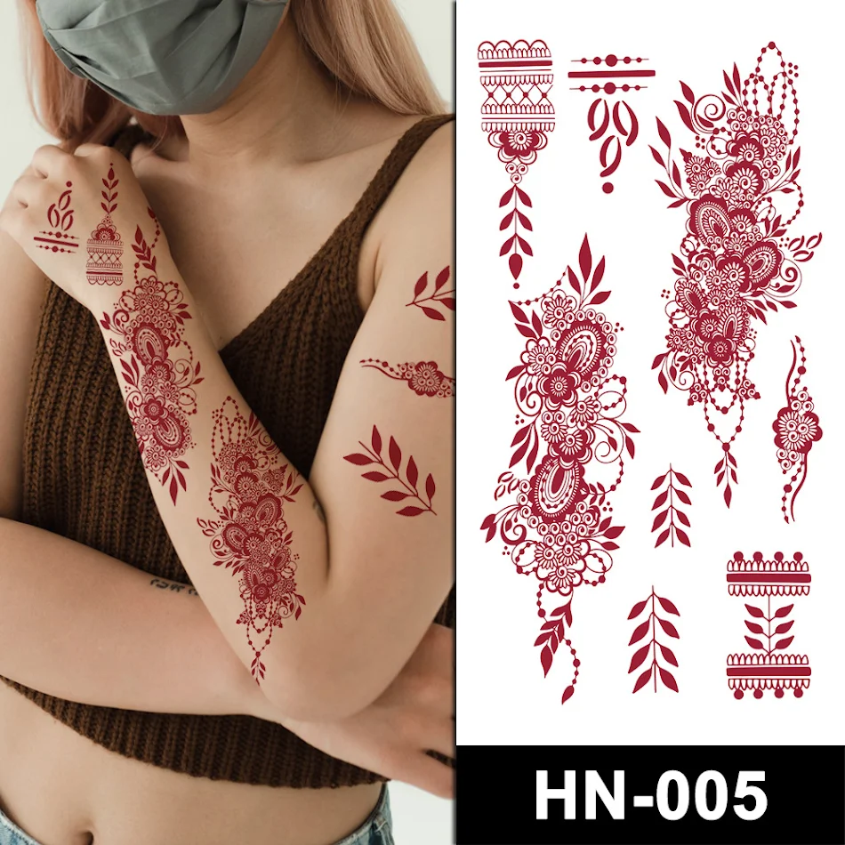 Hannah Autocollant de Tatouage Dentelle Rouge Transfert d'Eau Tatouages Temporaires Élégants en Dentelle, Faciles à Appliquer et à Enlever