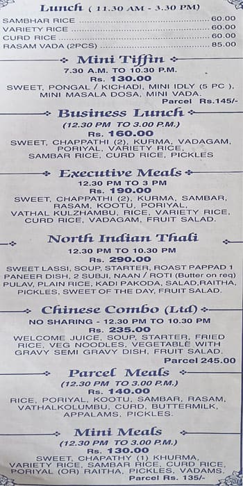 Sangeetha Fast Foods Restaurant menu 