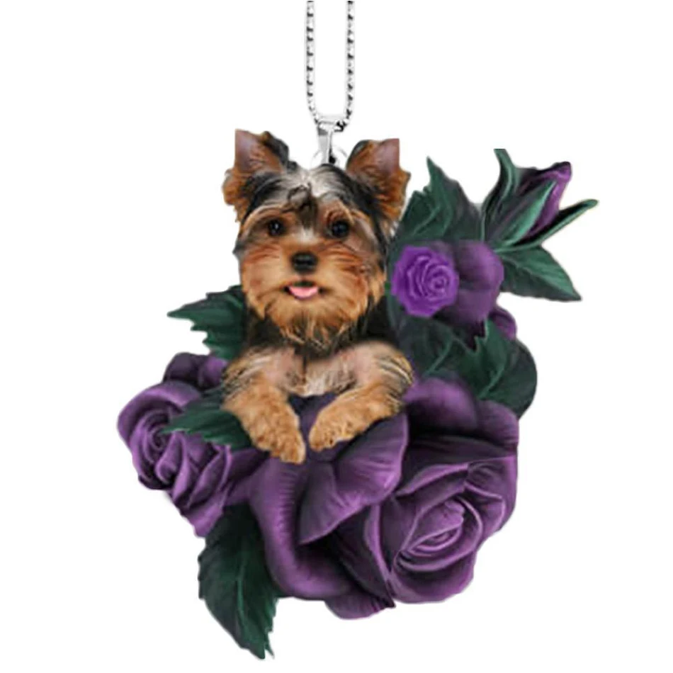 Pingente plano de acrílico Rose Dog, um acessório elegante e charmoso para cães. Leve seu pet com estilo com este pingente único e durável.