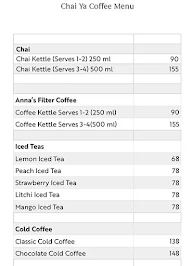 Chai Ya Coffee menu 1