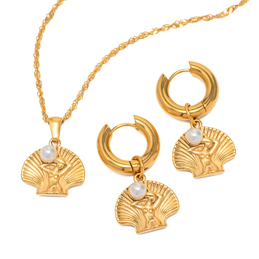 Title 3, 18k Gold Plated Pearl Set with Stainless Steel ...