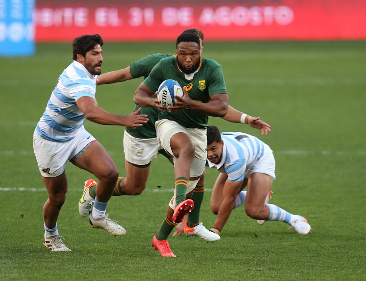 SA's Lukhanyo Am, seen here in the Rugby Championship match against Argentina in August, says the Springboks will not be underestimating Australia in their match on Sunday. Picture: RICHARD HUGGAR/GALLO IMAGES