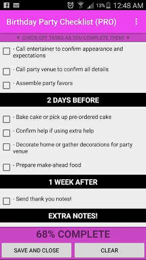 Birthday Party Checklist