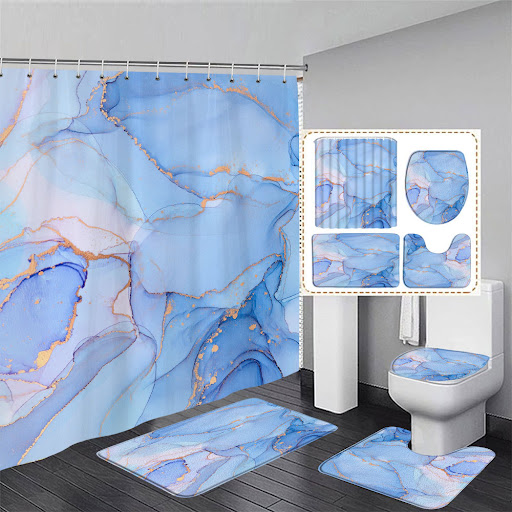 Title 5, Gray Golden Crack Marble Shower Curtain Set Mod...