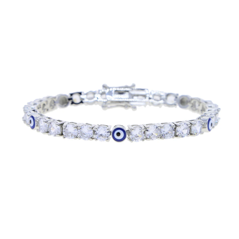 Pulseira de tênis com corrente de olho de zircônia de 5mm, elegância radiante para seu pulso. Perfeita para adicionar brilho a qualquer look.