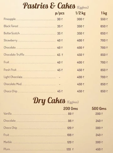 KC Bakers menu 