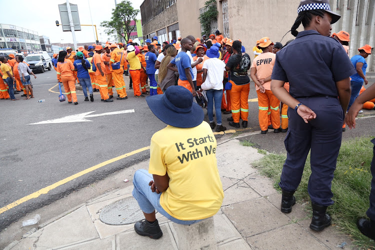 DSW workers protesting in Sydney Road, Durban.