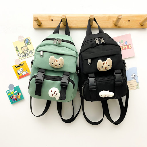 Title 3, Nylon Zippered Solid Color Backpack With Double...