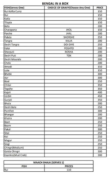 Bengal In A Box menu 