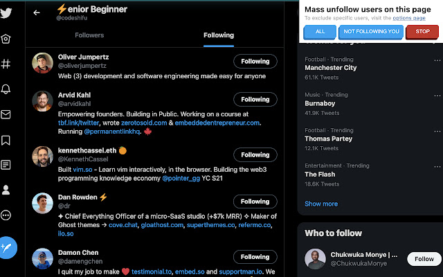 Twitter Mass Unfollow chrome extension