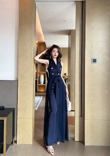 Title 5, Womens Suit Collar Fake Two-piece Jumpsuit wit...