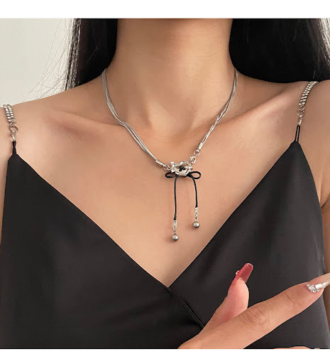 Title 6, Love Button Stitching Bow Necklace, a charming ...