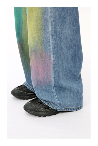 Title 13, Colorful Graffiti Blooming Wide-leg Jeans. Embr...