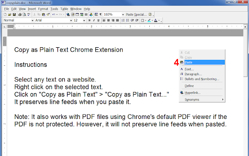 Copy Chrome Extension Instructions website. Right selected Copy Copy preserves paste using Chrome