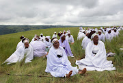 Women at the Nazareth Baptist Church service on Mount Nhlangakazi.