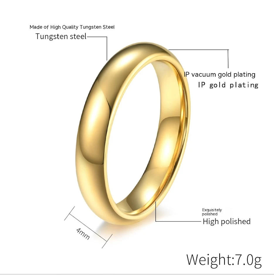 Bague en tungstène plaqué or 18 carats, style unisexe simple et sans genre, pour un look élégant et durable au quotidien.