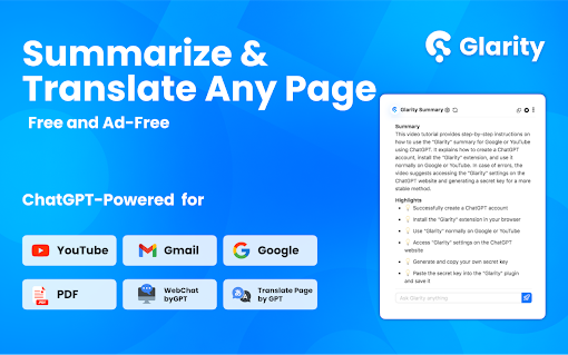 Glarity ChatGPT: Summary & Translate AnyPage