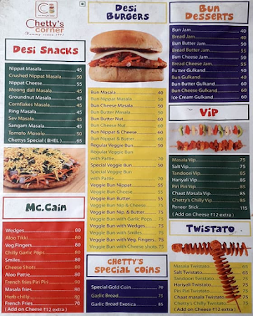Chetty's Corner menu 